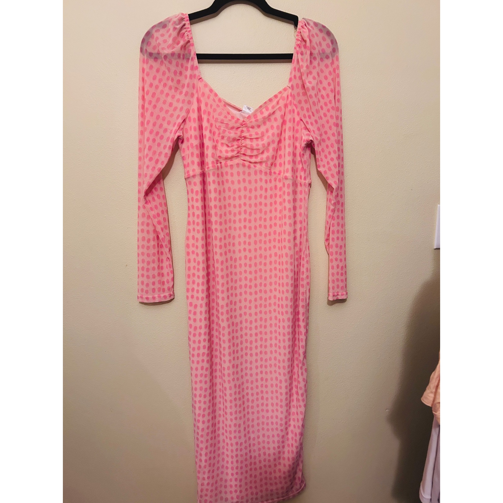 House Of Aama Target Midi Dress Womens M Pink Nwt Mesh Polka Dot Long Sleeve — image 2 of 8